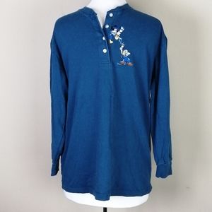 4/$20 Disney Henley Shirt Donald and Mickey Blue Size Medium